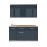 Vicco Eenpersoonskeuken Fame-Line, Donkerblauw hoogglans/Wit, 150 cm, WB Eik