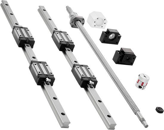 VEVOR Lineaire Geleiders, Hgr20, 2-Pack 600 Mm Lineaire Rails, 1x Kogelspindel, 4x Schuifblokken, Met Bf12/Bk12 Eindsteun, Koppeling en Moerbehuizing, voor Doe-Het-Zelf Cnc-Freesmachines en -Draaibanken.