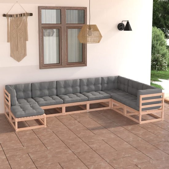 The Living Store loungeset - massief grenenhout - grijs - 70 x 70 x 67 cm (B x D x H)