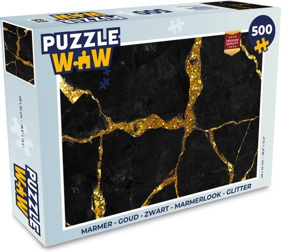 MuchoWow Puzzel Marmer - Goud - Zwart - Marmerlook - Glitter - Legpuzzel - Puzzel 500 stukjes - Sinterklaas cadeautjes - Sinterklaas voor grote kinderen