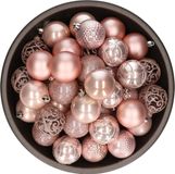 Bellatio Decorations kerstballen - 37x st - lichtroze - D6 cm - kunststof - kerstversiering
