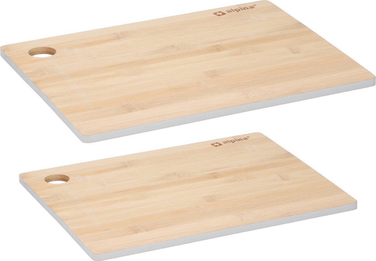 Alpina Set van 2x stuks snijplanken grijze rand van bamboe hout - 23 x 30 cm en 28 x 38 cm