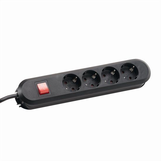 BACHMANN SMART stekkerdoos 4x geaard contact, met schakelaar, zwart, 1,5 m