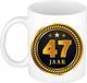 Bellatio Decorations 47 jaar thema koffiemok Medaille - jubileum - verjaardag - zwart met goud - Cadeau beker - 300 ml - keramiek