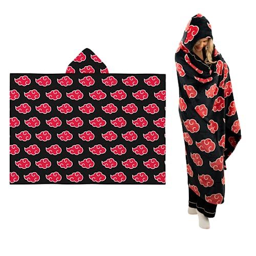 Franco Naruto Anime Akatsuki Cloud Bedding Super Zacht en Gezellige Draagbare Hooded Sprei Deken, 70" x 50"