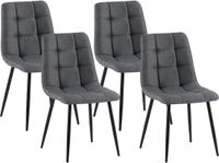 CLP Antibes Set van 4 Eetkamerstoelen - Zonder armleuning - Metaal frame - Stof/donkergrijs