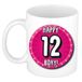 Bellatio Decorations Verjaardag cadeau mok 12 jaar - roze - wiel - 300 ml - keramiek