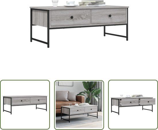 vidaXL Salontafel 101x49x39,5 cm Bewerkt Hout Grijs Sonoma Eikenkleur