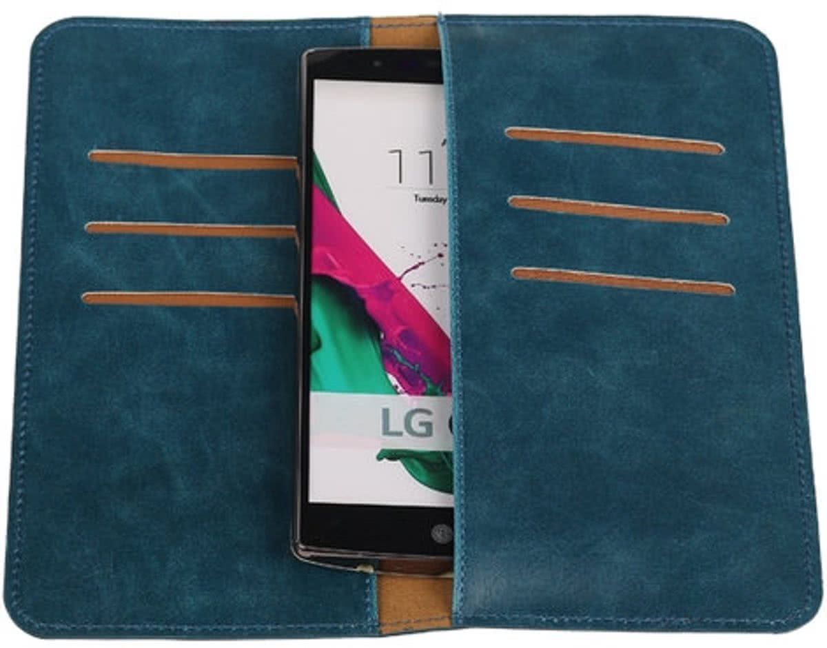 Best Cases Blauw Pull-up Large Pu portemonnee wallet voor LG G4
