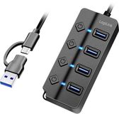 LogiLink UA0419 USB-hub 4 poorten USB-A USB 3.2 Gen1 5 GBit/s Met USB-C stekker Zwart