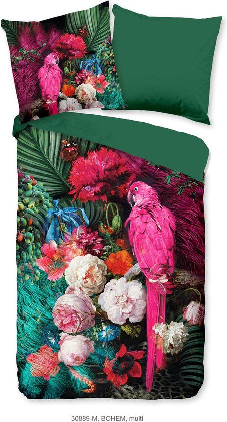 Pure Dekbedovertrek Lits-jumeaux - Bloemen, Bladeren en Papagaai - Multi - 240x200/220 cm - Microfiber
