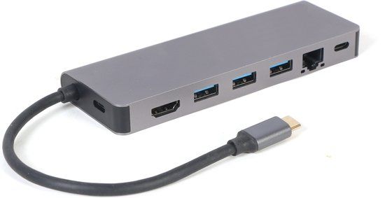 Gembird USB Type-C 5-in-1 Multipoort Adapter - Hub + HDMI + Power Delivery + Kaartlezer + LAN