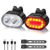 Oderra Fietslamp, krachtige led-fietslamp, oplaadbaar, USB, sterke batterijduur met knipper- of vaste modi, waterdicht, IPX4, fietslicht, voor- en achterlichten voor mountainbikes, Zwart, 1 armband