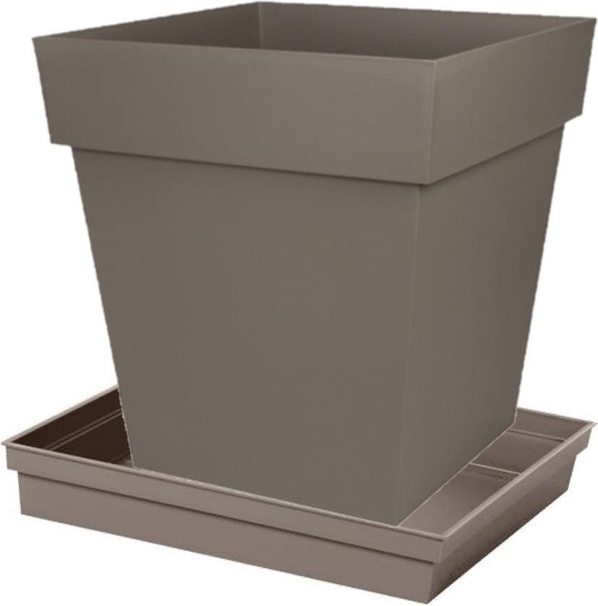 EDA Bloempot Toscane vierkant kunststof taupe L32 x B32 x H32 cm met onderschaal - Bloempotten/plantenpotten set