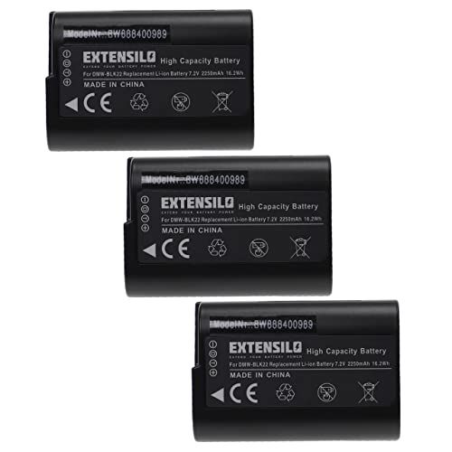 EXTENSILO 3 x accu compatibel met Panasonic Lumix DC-S5, DC-S5K, G9, GH5, GH5S camera (2250mAh, 7,2 V, Li-Ion)