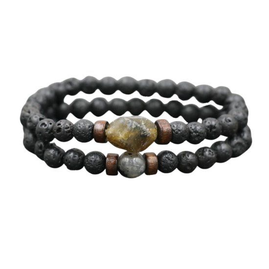 Marama - Armbandenset Venice Lavastone - Heren - Edelsteen - Zwart/Grijs/Bruin - 21 cm