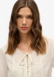 Superdry Geborduurd Topje met Knopen en Korte Mouwen - Dames - Ecru - Maat 40