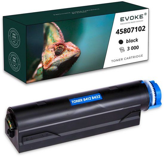 Evoke Toner cartridge printer OKI 45807102 zwart, 3000 pagina's, compatibel met B412, B432, B512, MB472, MB492dn, MB562
