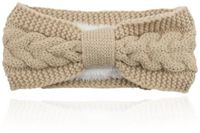 LGT JWLS Dames Hoofdband - Beige, Katoen met Fleece Voering en Kabelpatroon
