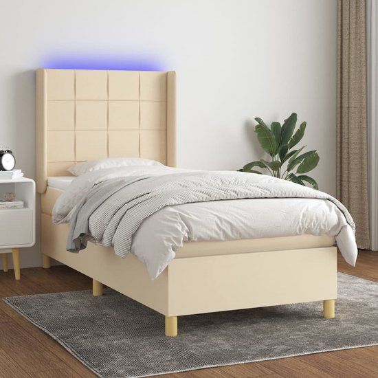 vidaXL Boxspring met matras en LED, stof, crèmekleurig, 90x190 cm