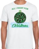 Bellatio Decorations Wiet Kerstbal shirt / Kerst t-shirt All i want for Christmas wit voor heren - Kerstkleding / Christmas outfit M