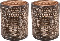 Countryfield Luxe theelichthouder - 2 stuks - Aurora - glas - zwart/brons - D7 x H8 cm