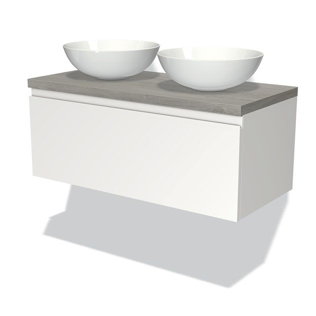 Maxaro Badkamermeubel Modulo Plato 100cm Mat Wit 1 Lade Greeploos Grijs Eiken