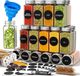 Sans marque 24 pots à épices avec couvercle à vis, kit d'épices avec étiquettes, entonnoir, brosse de nettoyage, marqueur, rangement en verre transparent vide