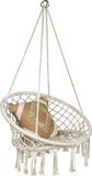 QUVIO Bohemian Hangstoel - Indoor & Outdoor Swing Chair - 150KG Capacity - Cotton, Wood & Rope - 68 x 80 x 115 cm - Off-White