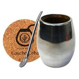 Mate-Tee Accessories Set | Handgemaakte mate-thee beker Palo Santo volledig metaal bekleed mate thee mok | Delstaal-rietje Bombilla voor Mate Tee 15,5cm | kurkpad | Set voor yerba mate-tee