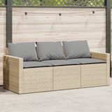 vidaXL Tuinbank met kussens, 3-zits, polyrotan, beige