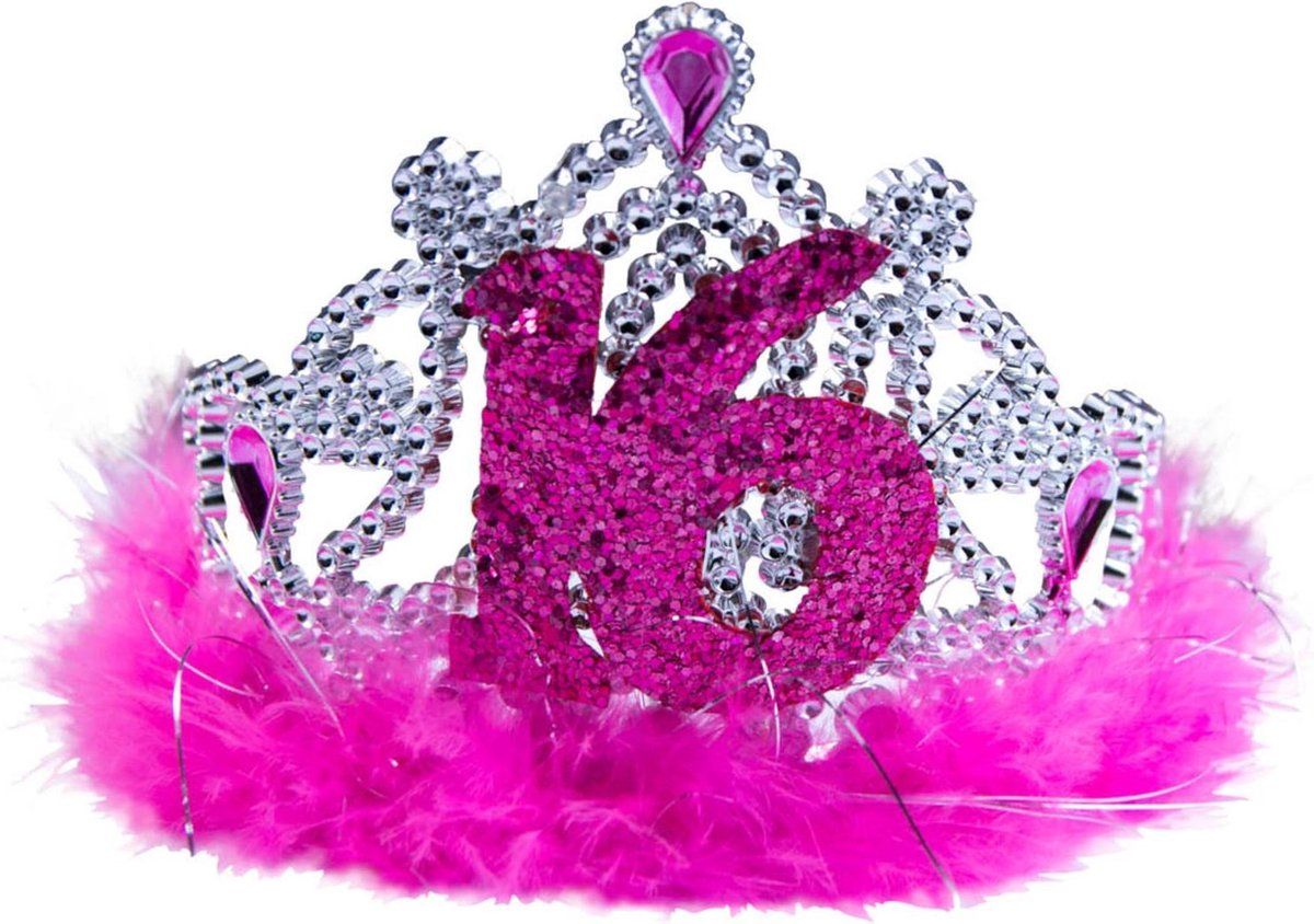 Partywinkel Sweet 16 Tiara Roze Bont