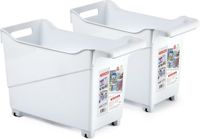 Plasticforte Opberg Trolley Container - 2x - Wit - Kunststof - L38 x B18 x H26 cm