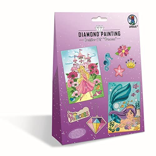 Ursus 43510002 43510002-Diamond Painting Creative Princess, knutselset voor kinderen voor het creatief vormgeven van foto's, hangers en stickers met diamanten, kleurrijk