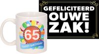 Bellatio Decorations Shoppartners Bv Verjaardag cadeau mok/beker 65 jaar print 300 ml + A5-size wenskaart ouwe zak