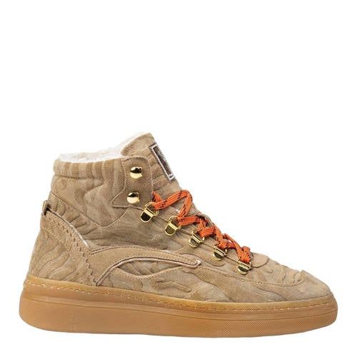 Floris van Bommel 02.01 suède veterboots met dierenprint - taupe