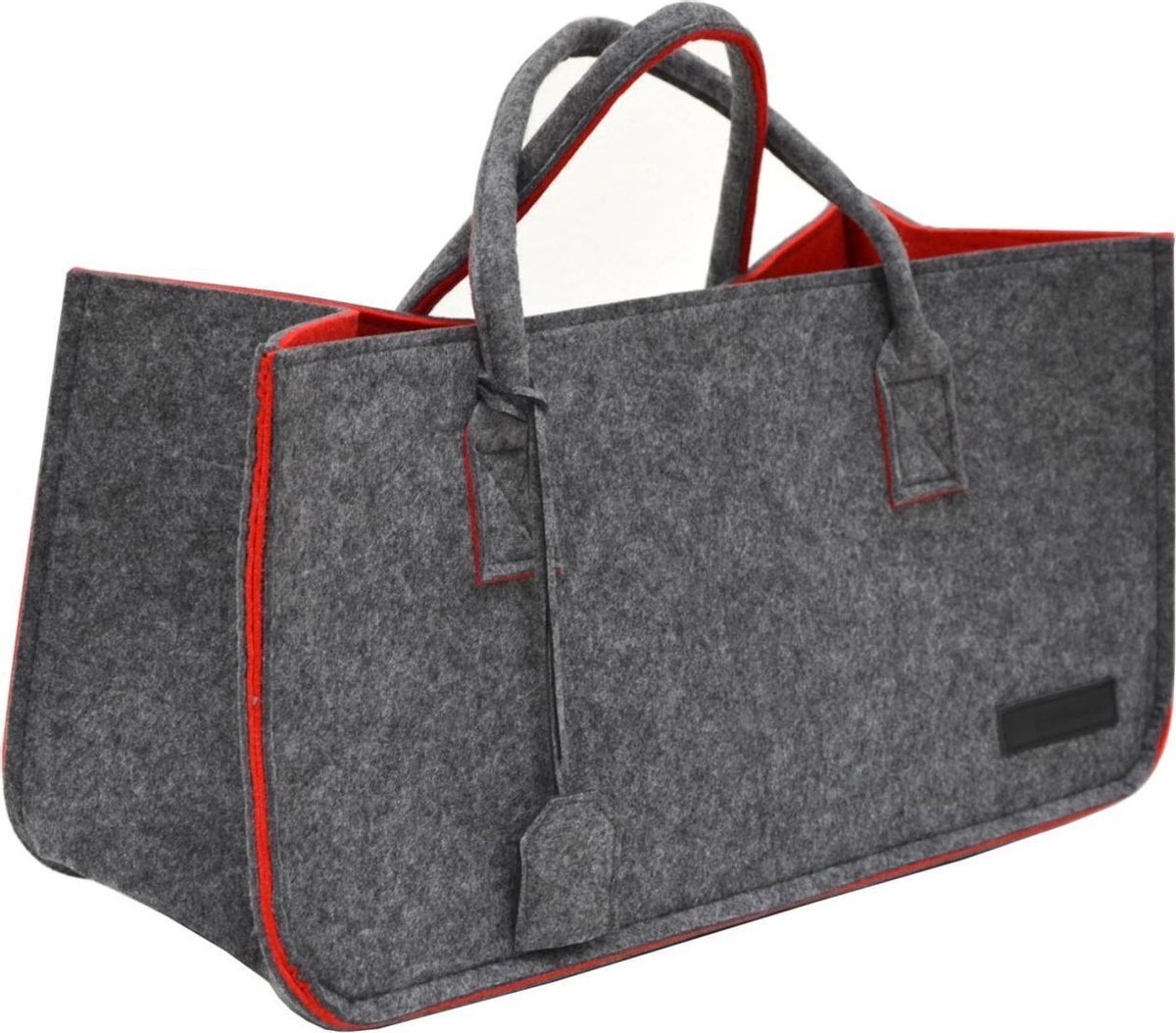 DuneDesign Vilten Tas tot 25kg - XL Vilten Mand voor Brandhout - Shopper Boodschappentas Grijs Rood