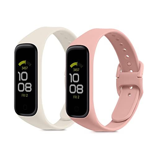 kwmobile 2x armband compatibel met Samsung Galaxy Fit 2 - Bandjes voor fitnesstracker - wit/oudroze