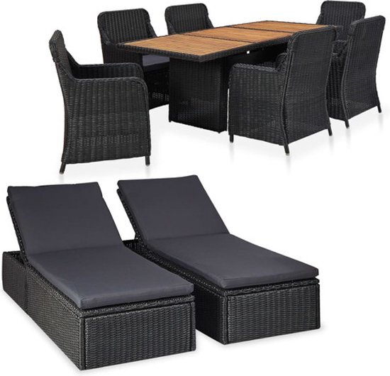 vidaXL 9-delige Tuinset poly rattan zwart