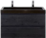 BES LED Maxx XL Badmeubelset 100 cm - Black Oak - Wastafel Lucca 2 Kraangaten