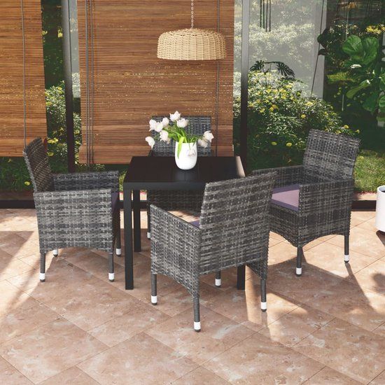 The Living Store Tuinset - PE-rattan - Aluminium - HKC - Zwart/Grijs - 6 persoons - 80x80x74 cm