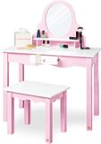 Merkloos Kinderkaptafel 'Jasmin' Set - Roze & Wit - MDF - 70x40x97cm