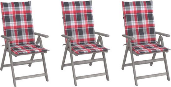 vidaXL Tuinstoelen 3 st verstelbaar met kussens massief acaciahout