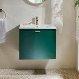 Hudson Reed Cluo Meuble lavabo suspendu - 60 cm - Vert foncé - Avec 1 tiroir compact - Design mural & moderne