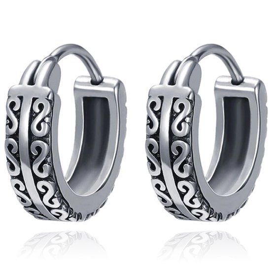Mendes Lookinggoodtoday Heren oorringen zilverkleurig staal met fantasy details