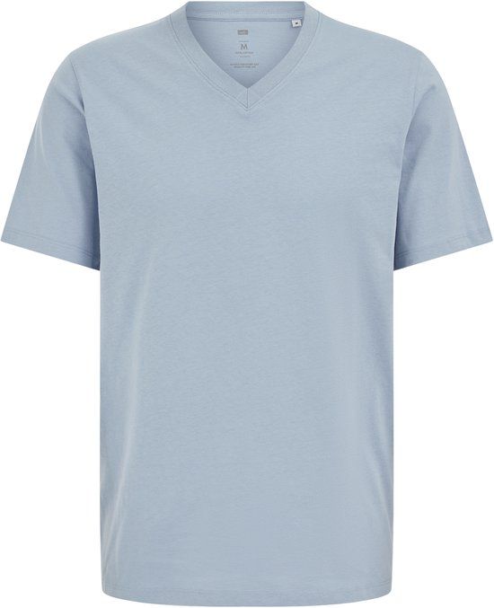 WE Fashion Heren regular fit T-shirt met V-hals van katoen in de kleur lichtblauw