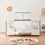 en.casa Kinderbed Tostedt huisbed met matras 120x200 cm grijs en wit