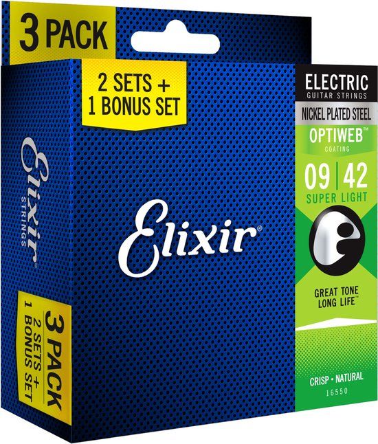Elixir 16550 3-Pack Electric Optiweb Super Light 9-42 19002