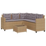 vidaXL L-vormige loungeset met tafel en kussens, polyrotan, beige
