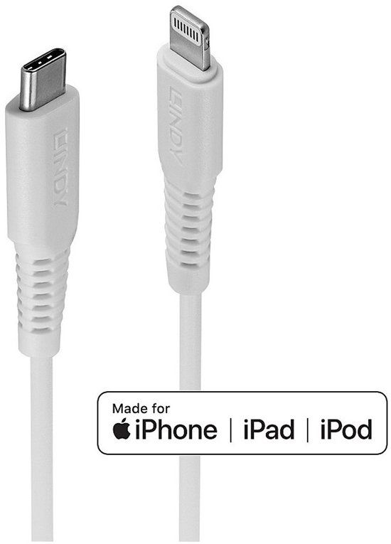 LINDY 31318 USB-kabel USB 2.0 Apple Lightning stekker, USB-C stekker 3.00 m Wit